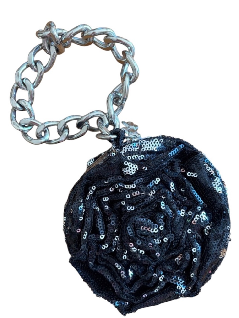 Vintage Betsy Johnson Black and Silver Sequin Rose Wristlet/Clutch